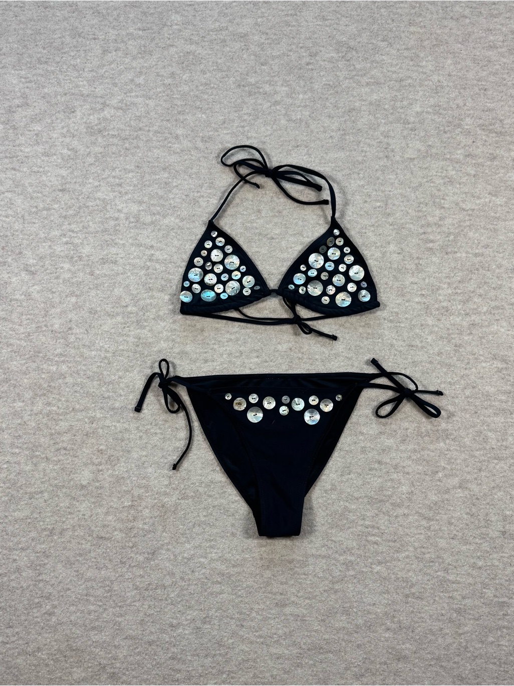 Black Embellished Triangle Bikini Set